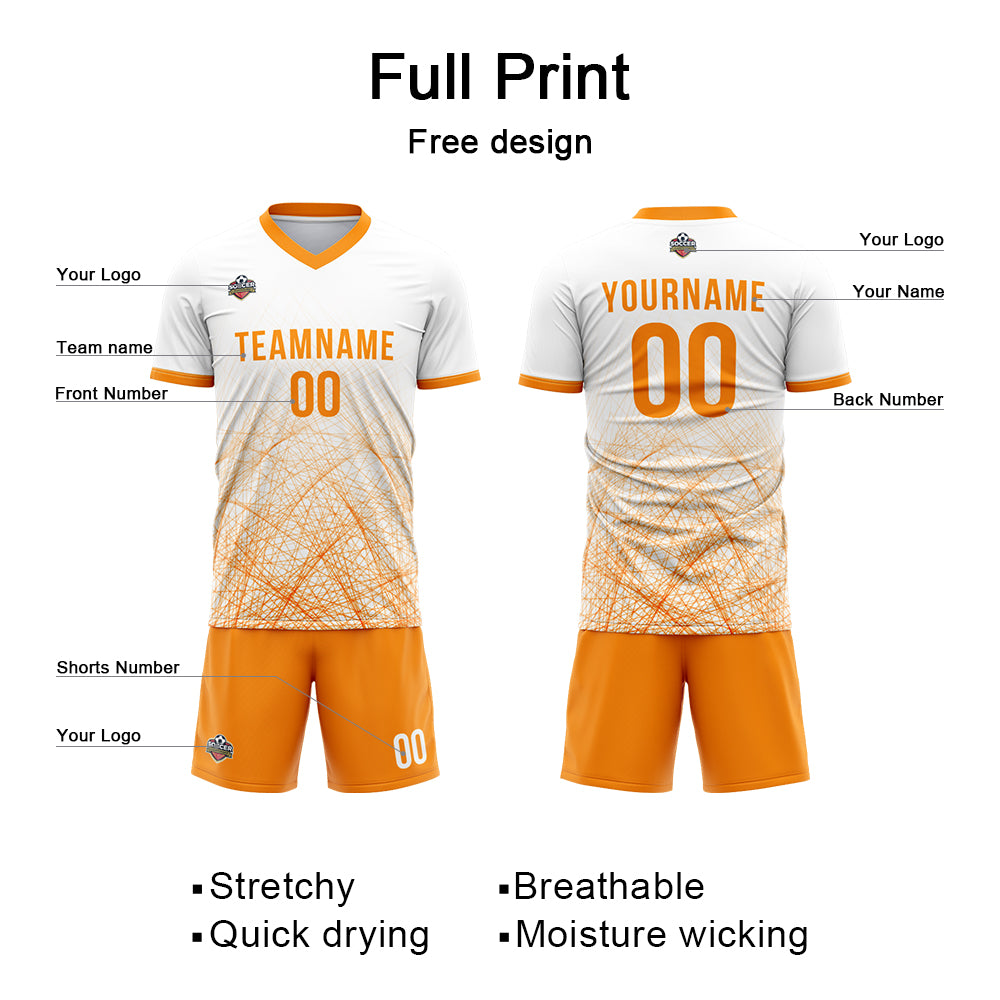 Custom Soccer Jerseys for Men Women Personalized Soccer Uniforms for Adult and Kid White-Orange enthsush