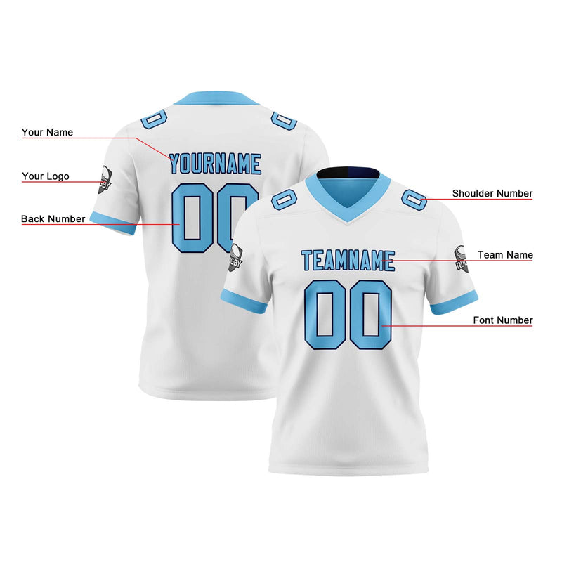 Custom White Light Blue Reversible Gradient Football Jersey Personalized Football Shirts for Men Women  Printed Team Name Number Logo