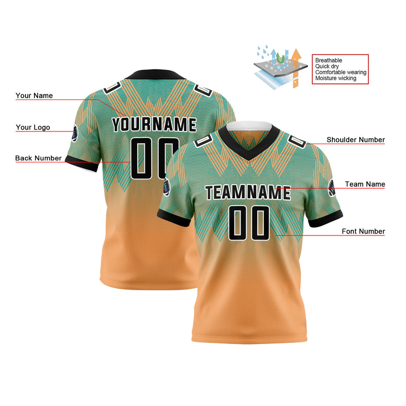 Custom Green Orange Reversible Football Jersey Personalized Gradient Football Shirts for Men Printed Team Name Number Logo