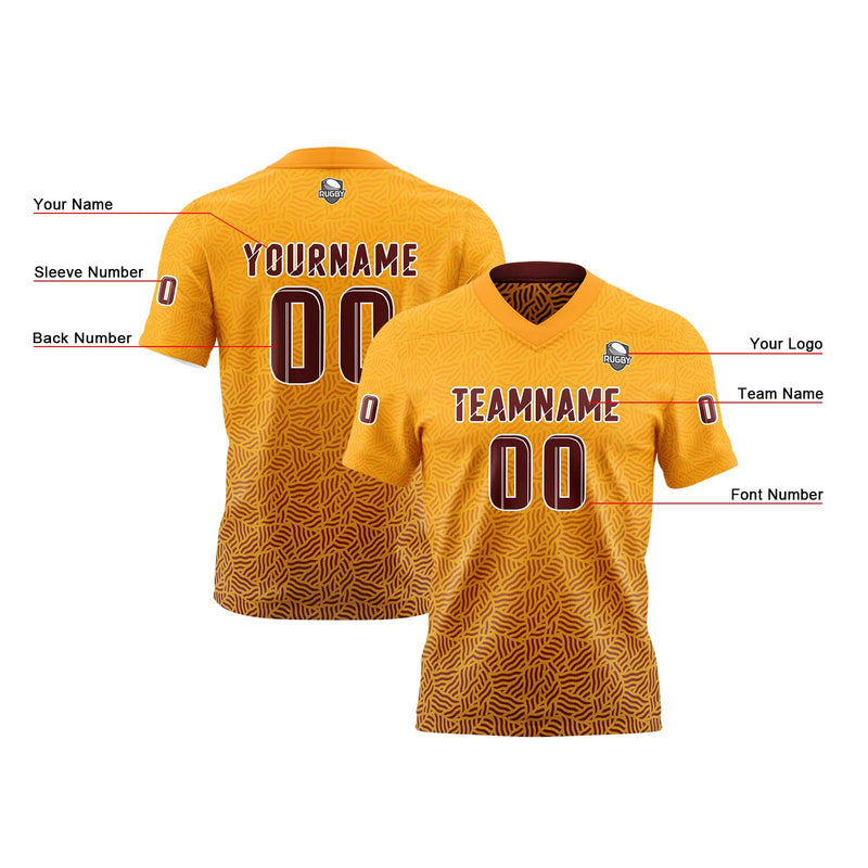 Custom Brown Yellow Football Jersey Personalized Gradient Football Shirts for Men Printed Team Name Number Logo