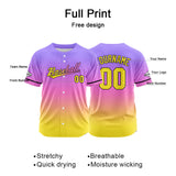 Custom Full Print Design Authentic Baseball Jersey yellow-pink-purple