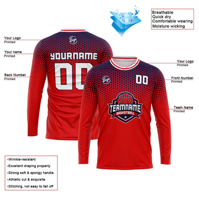 Custom Basketball Soccer Football Shooting Long T-Shirt for Adults and Kids Navy&Red enthsush