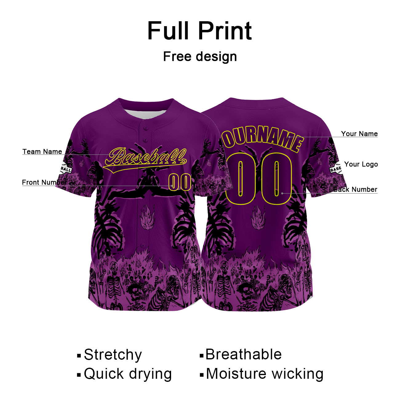 Custom Purple Baseball Jersey Personalized Baseball Shirt for Men Women Kids Youth enthsush
