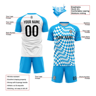 Custom Soccer Jerseys for Men Women Personalized Soccer Uniforms for Adult and Kid Light Blue-White enthsush