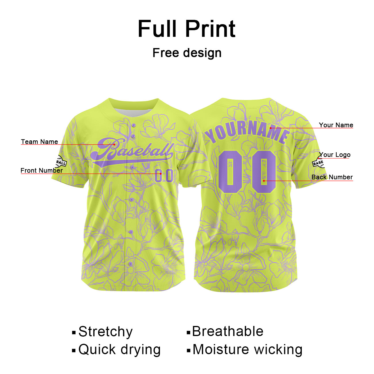 Custom Bright Green Jersey Personalized Baseball Shirt for Men Women Kids Youth enthsush