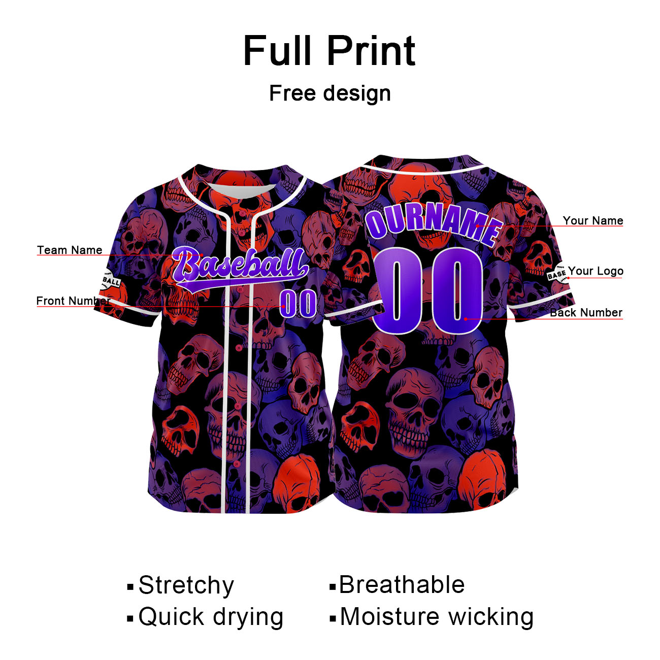 Custom Purple Jersey Personalized Baseball Shirt for Men Women Kids Youth enthsush