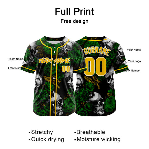 Custom Baseball Jersey Personalized Baseball Shirt for Men Women Kids Youth Teams Stitched and Print Green&Yellow enthsush