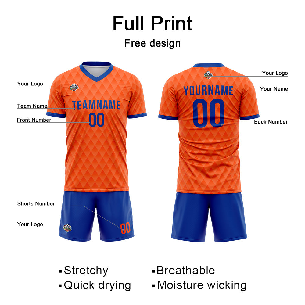 Custom Soccer Jerseys for Men Women Personalized Soccer Uniforms for Adult and Kid Orange-Royal enthsush