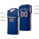 Custom basketball jersey shorts for men and women. Embroidered and printed name, number and logo Royal&Grey