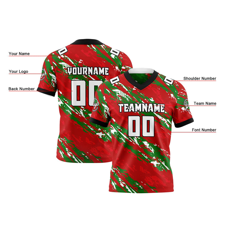 Custom Red  Green Reversible Gradient Football Jersey Personalized Football Shirts for Men Women  Printed Team Name Number Logo
