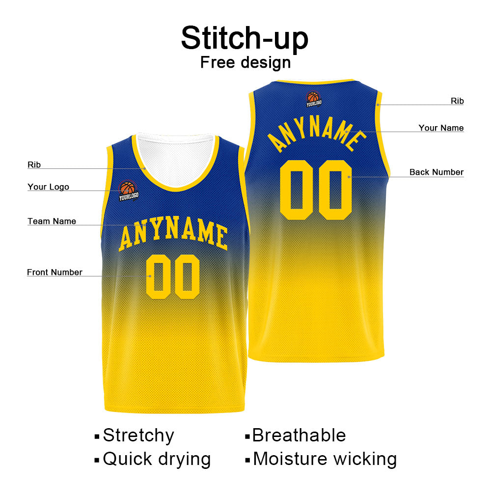 Custom Basketball Jersey Personalized Stitched Team Name Number Logo Royal&Yellow enthsush