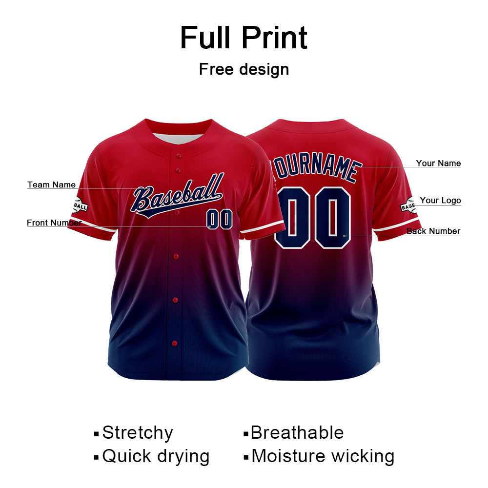 Custom Full Print Design Authentic Baseball Jersey red-navy enthsush
