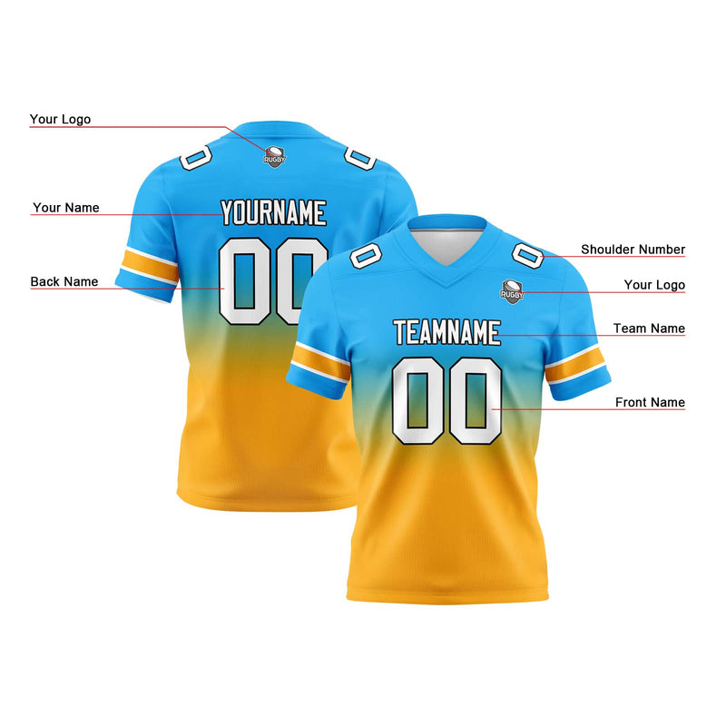 Custom Light Blue Orange Reversible Gradient Football Jersey Personalized Football Shirts for Men Women  Printed Team Name Number Logo