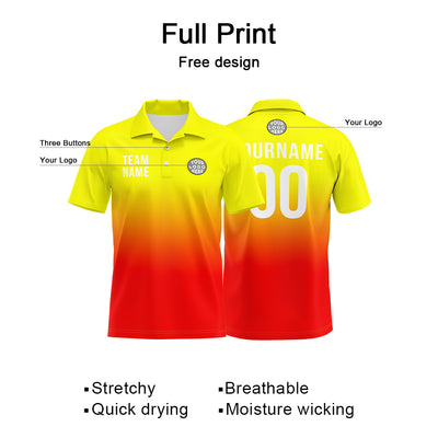 Custom Yellow Red Football Polo Shirts Add Your Unique Logo/Name/Number enthsush