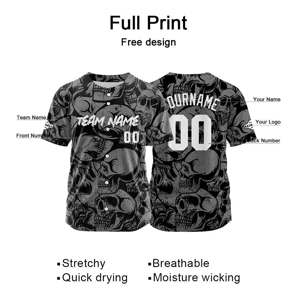 Custom Baseball Jersey Personalized Baseball Shirt for Men Women Kids Youth Teams Stitched and Print Black&Grey enthsush