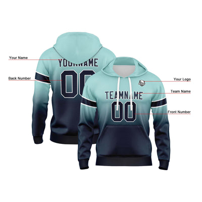 Custom Gradient Sweatshirt Hoodie For Man Woman Girl Boy Print Your Logo Name Number Light Teal&Navy enthsush