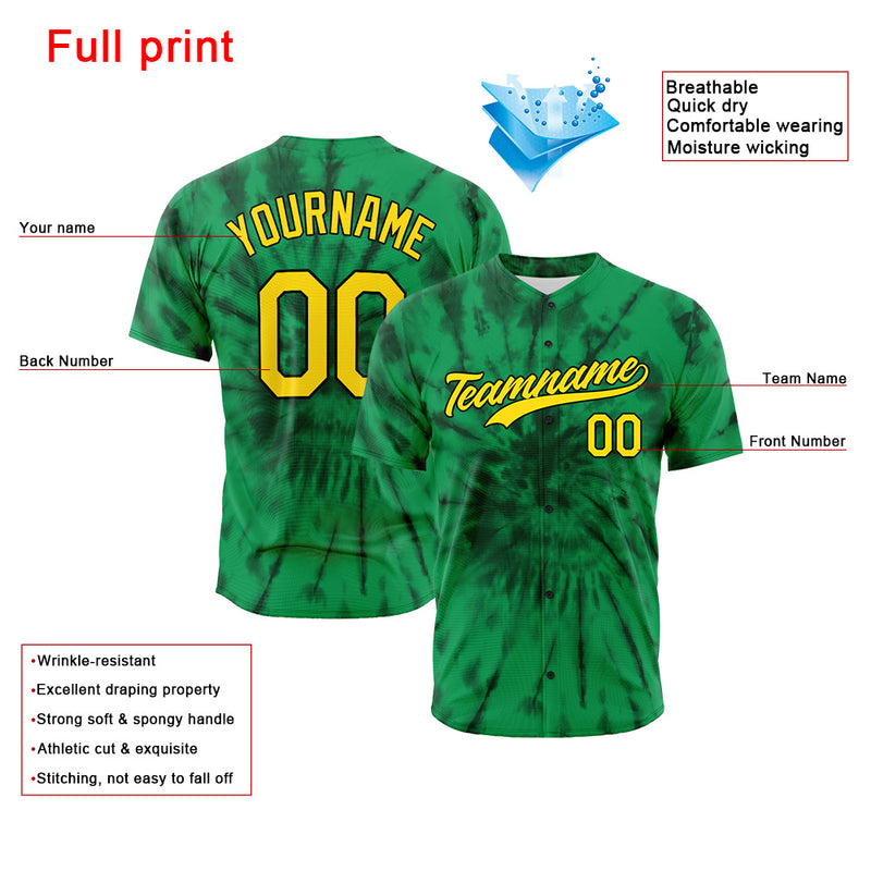 Custom Full Print Design Authentic Baseball Jersey green tie-dyed