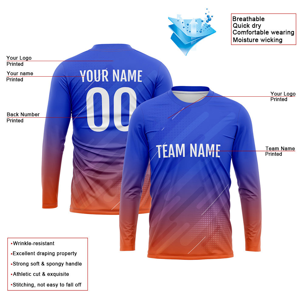 Custom Basketball Soccer Football Shooting Long T-Shirt for Adults and Kids Blue-Orange enthsush
