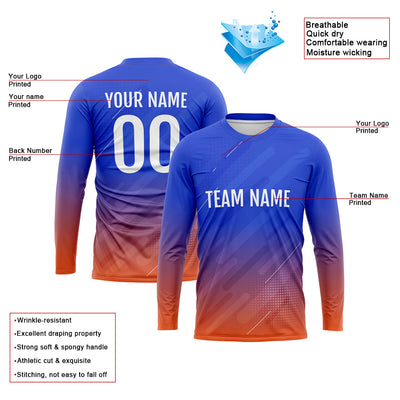 Custom Basketball Soccer Football Shooting Long T-Shirt for Adults and Kids Blue-Orange enthsush