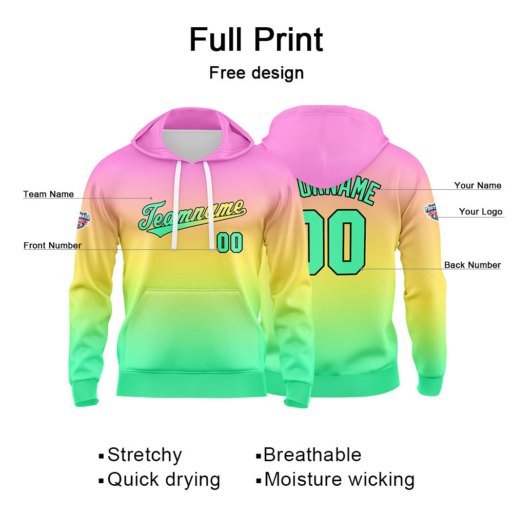 Custom Gradient Hoodie For Man Woman Girl Boy Print Your Logo Name Number Pink  Yellow Green enthsush
