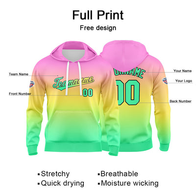 Custom Gradient Hoodie For Man Woman Girl Boy Print Your Logo Name Number Pink  Yellow Green enthsush