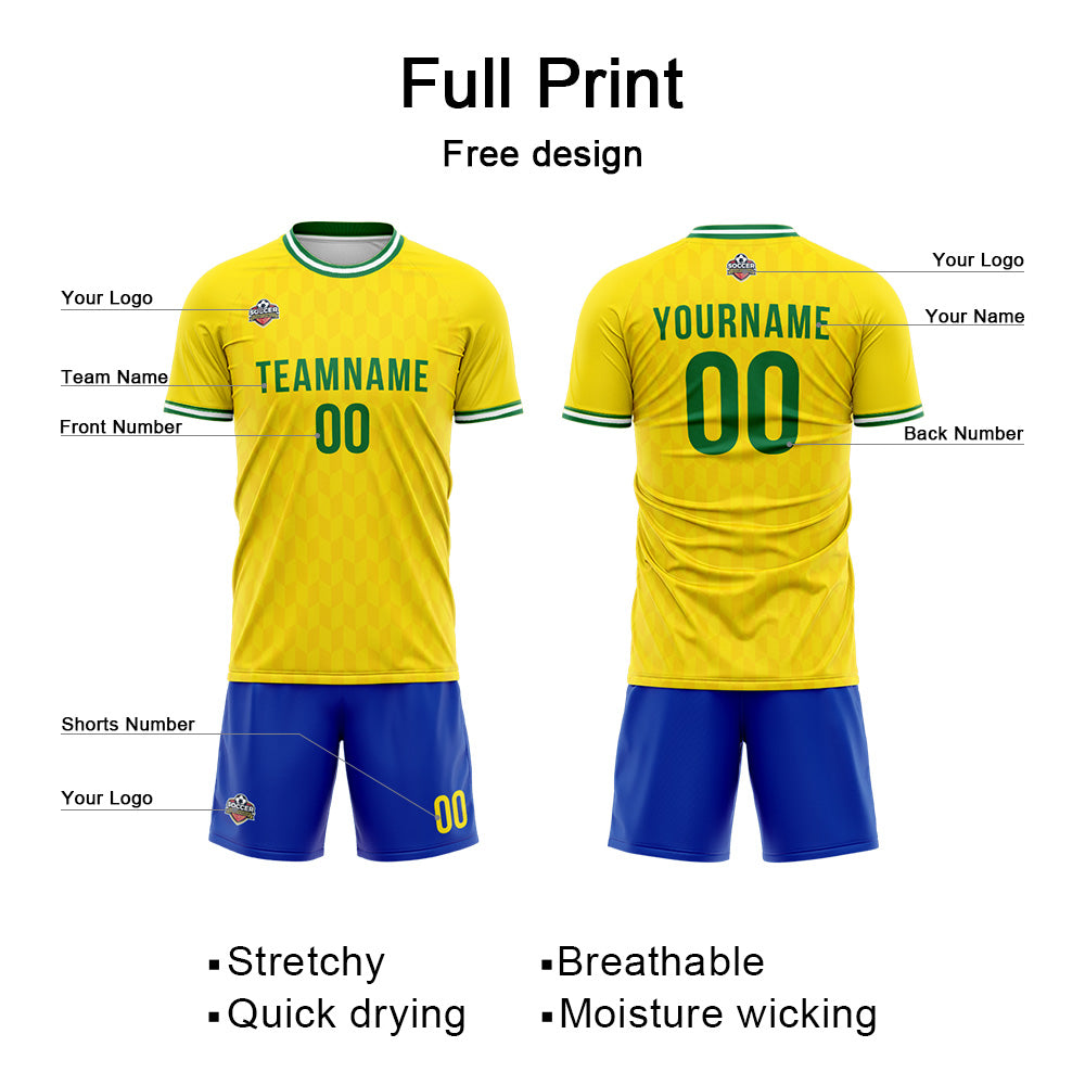 Custom Soccer Jerseys for Men Women Personalized Soccer Uniforms for Adult and Kid Yellow-Royal enthsush