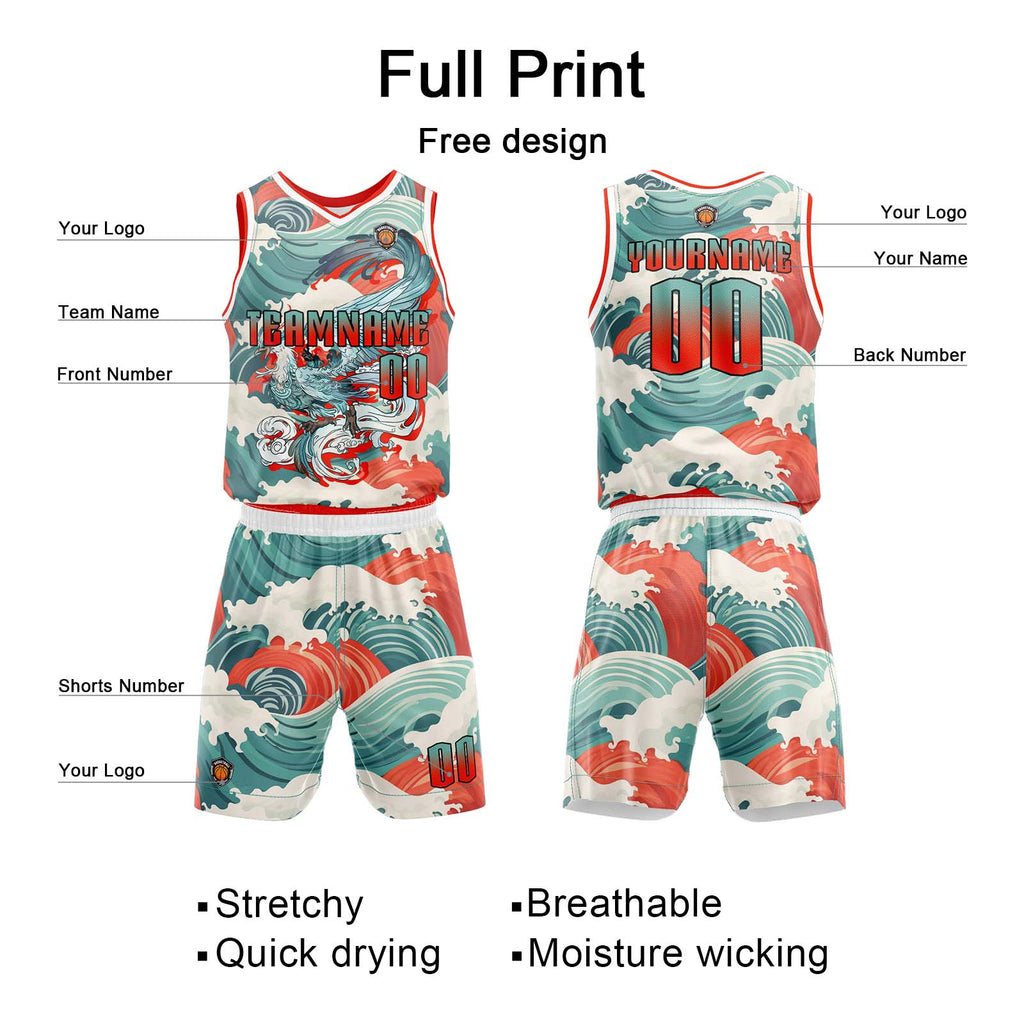 Custom Cyan Red Basketball Jersey Uniform Suit Printed Your Logo Name Number enthsush