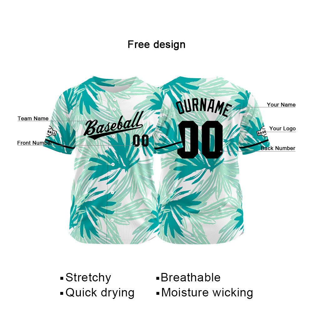 Custom Full Print Design Authentic Baseball Jersey Aqua green enthsush