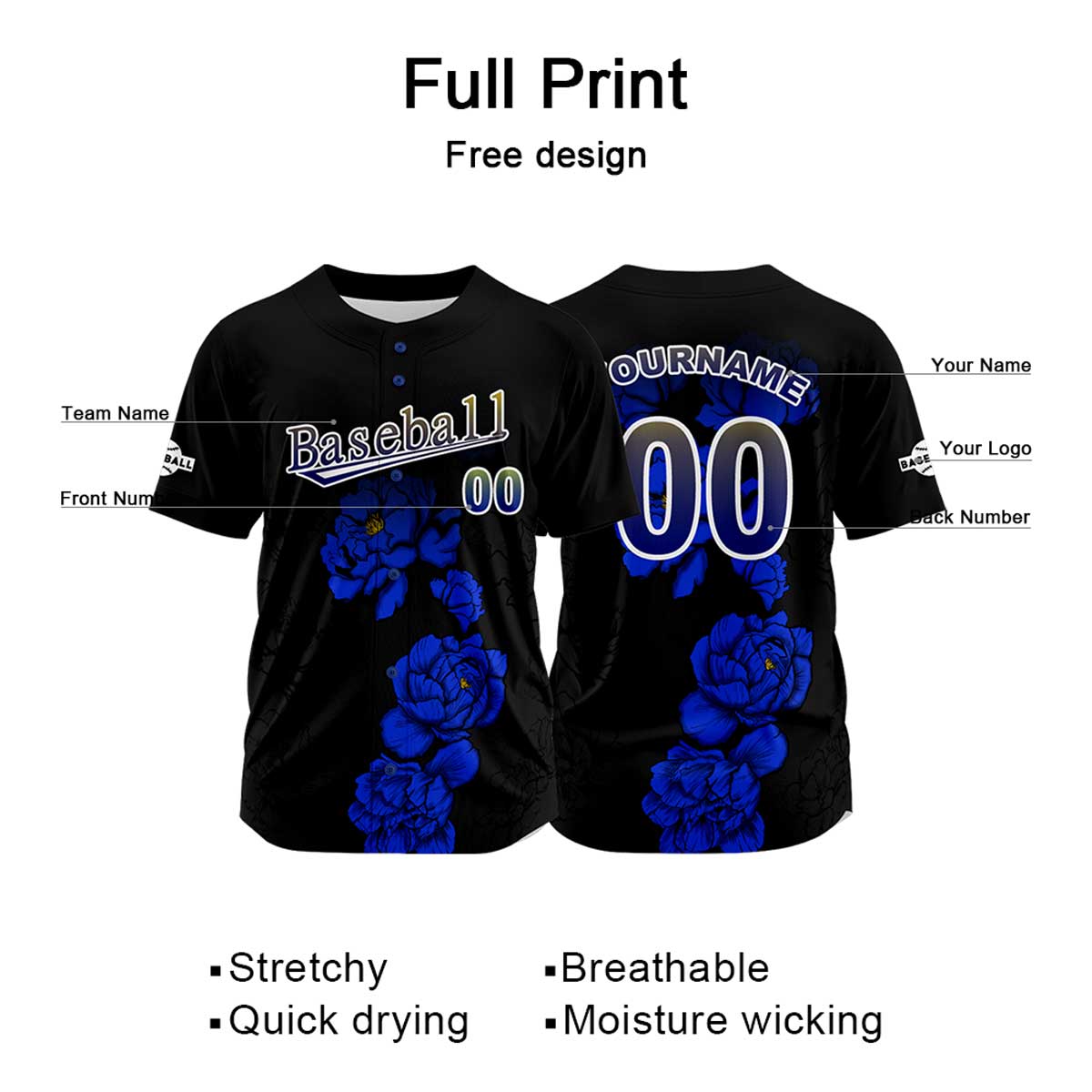 Custom Black Jersey Personalized Baseball Shirt for Men Women Kids Youth enthsush