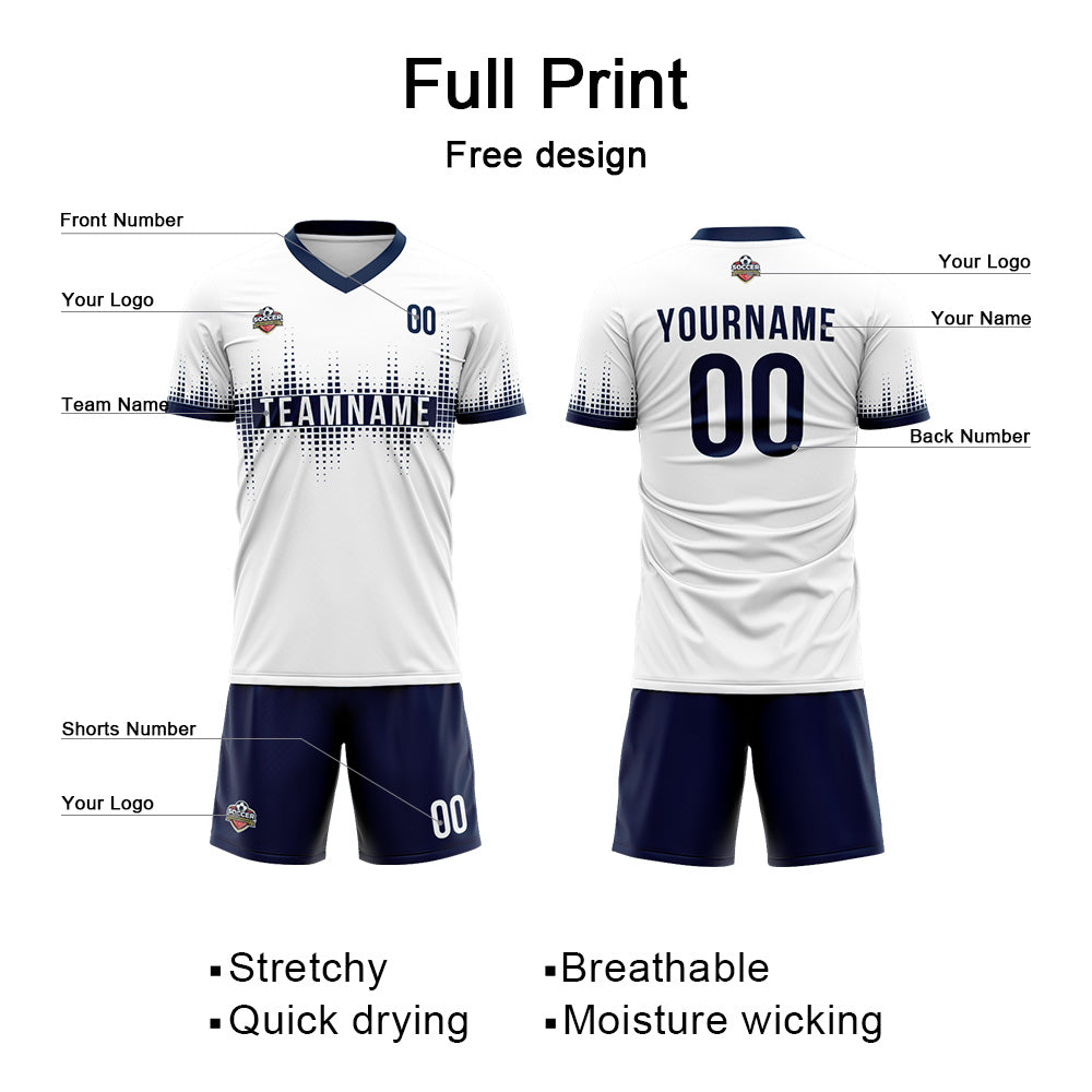 Custom Soccer Jerseys for Men Women Personalized Soccer Uniforms for Adult and Kid White-Navy enthsush