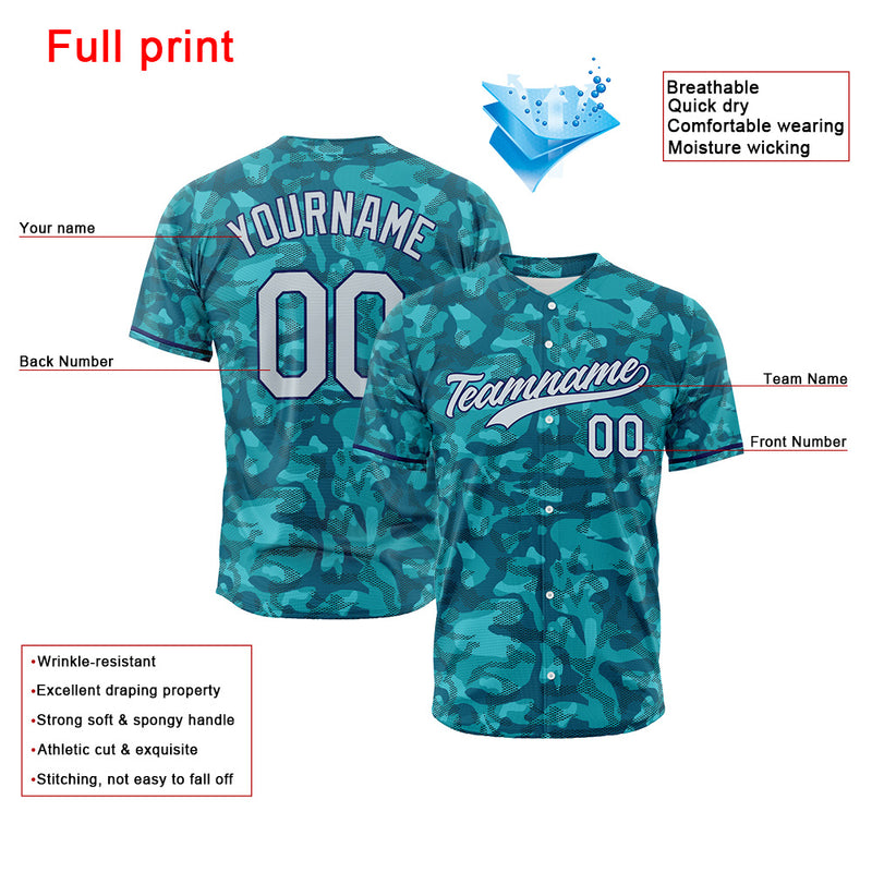 Custom Full Print Design Authentic Baseball Jersey green camouflage