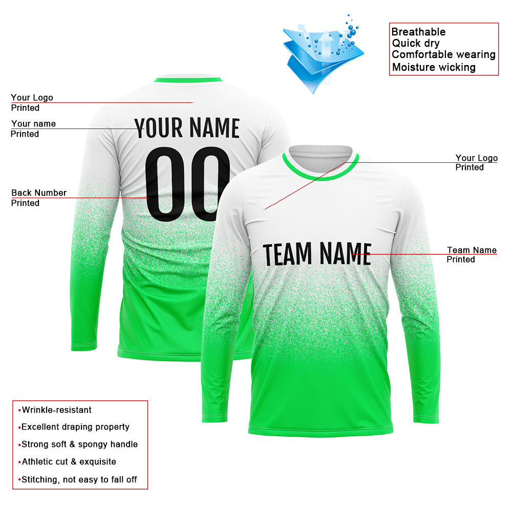Custom Basketball Soccer Football Shooting Long T-Shirt for Adults and Kids White-Green enthsush