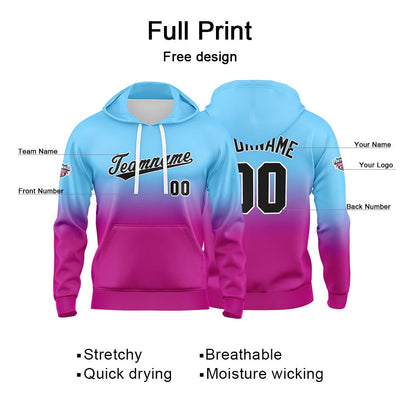 Custom Gradient Hoodie For Man Woman Girl Boy Print Your Logo Name Number Light Blue Pink Purple enthsush