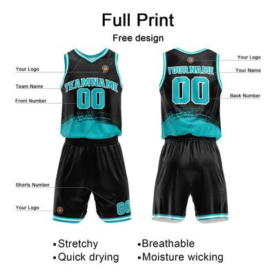 Custom Black Teal Basketball Jersey Uniform Suit Printed Your Logo Name Number enthsush