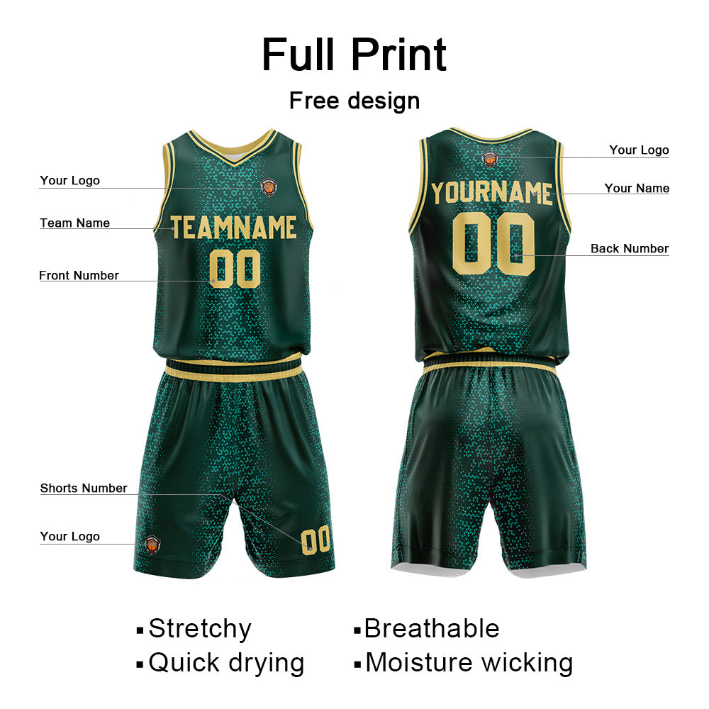 Custom Dark Green Reversible Basketball Suit for Adults and Kids Personalized Jersey enthsush