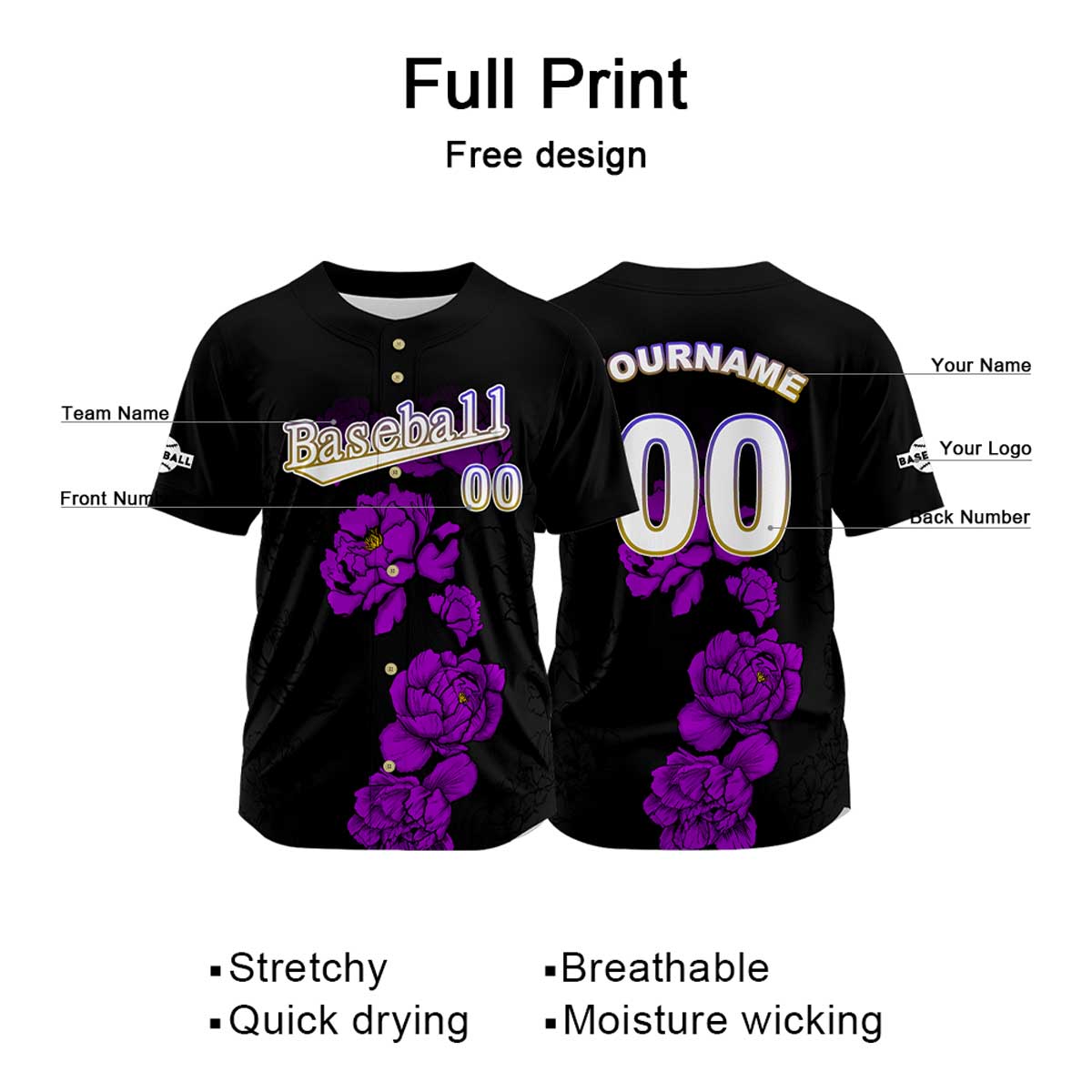 Custom Black Jersey Personalized Baseball Shirt for Men Women Kids Youth enthsush