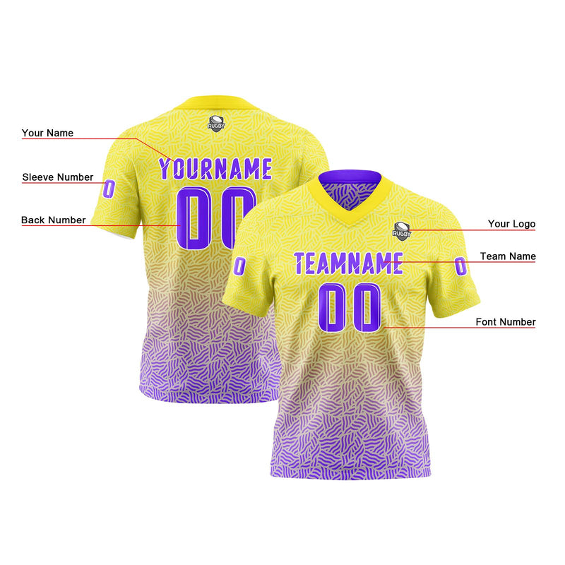Custom Yellow Purple Football Jersey Personalized Gradient Football Shirts for Men Printed Team Name Number Logo