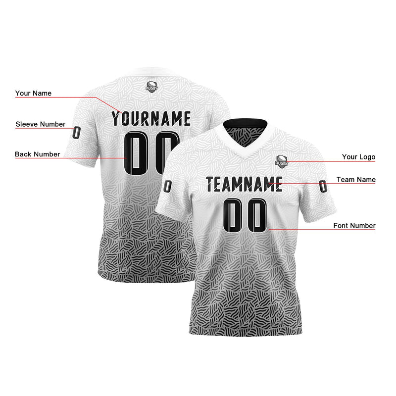 Custom Black White Football Jersey Personalized Gradient Football Shirts for Men Printed Team Name Number Logo
