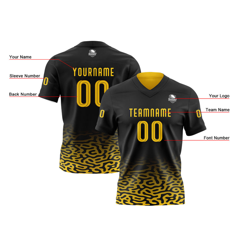 Custom Black Yellow Football Jersey Personalized Gradient Football Shirts for Men Printed Team Name Number Logo