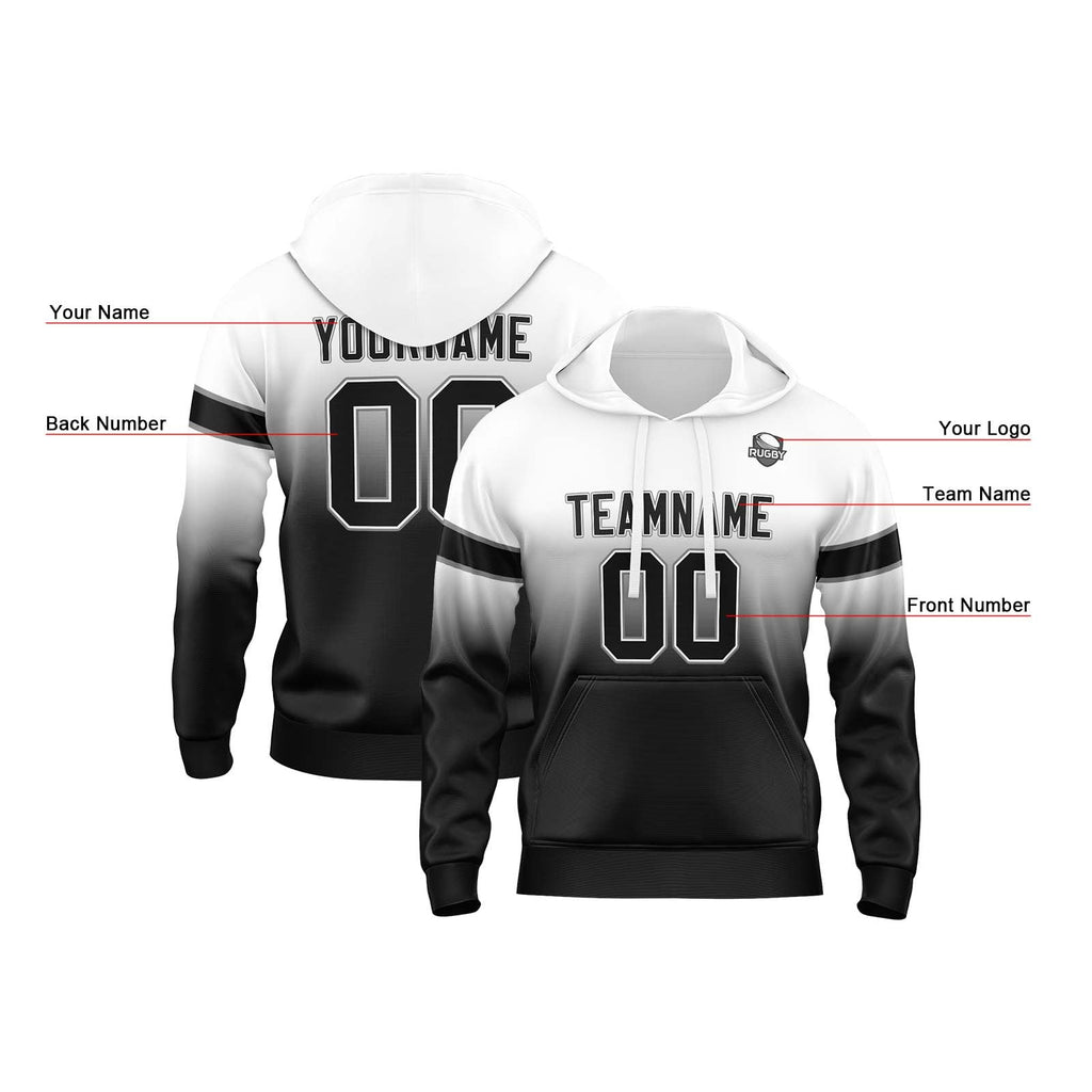 Custom Gradient Hoodie For Man Woman Girl Boy Print Your Logo Name Number White&Black enthsush