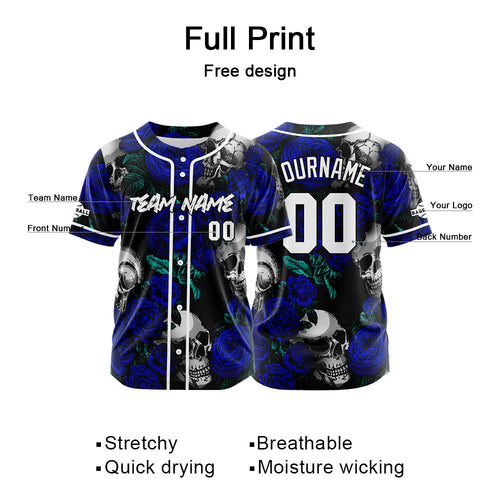 Custom Baseball Jersey Personalized Baseball Shirt for Men Women Kids Youth Teams Stitched and Print Rose Skull&Royal enthsush