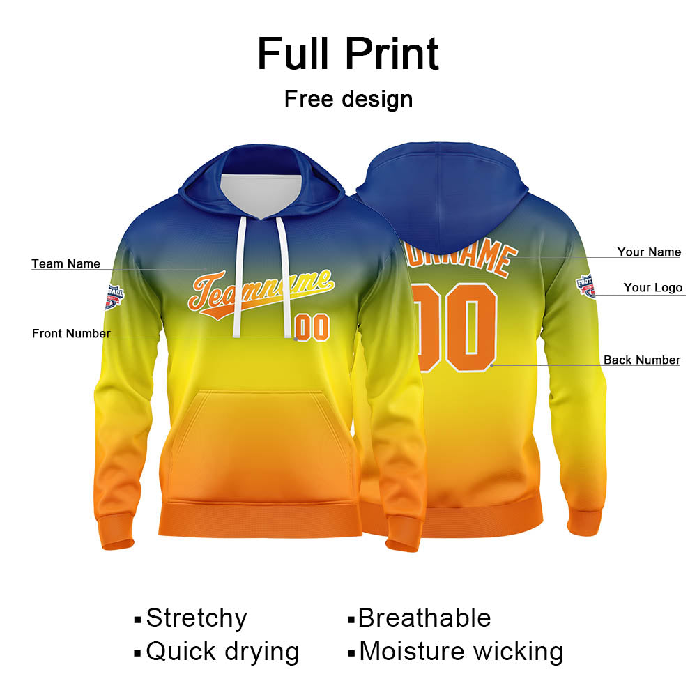Custom Gradient Hoodie For Man Woman Girl Boy Print Your Logo Name Number Yellow Orange enthsush