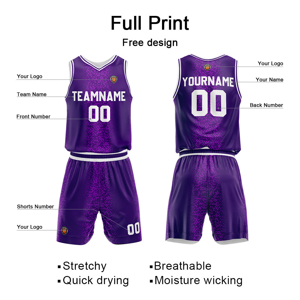 Custom Purple Reversible Basketball Suit for Adults and Kids Personalized Jersey enthsush