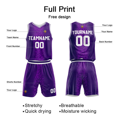 Custom Purple Reversible Basketball Suit for Adults and Kids Personalized Jersey enthsush