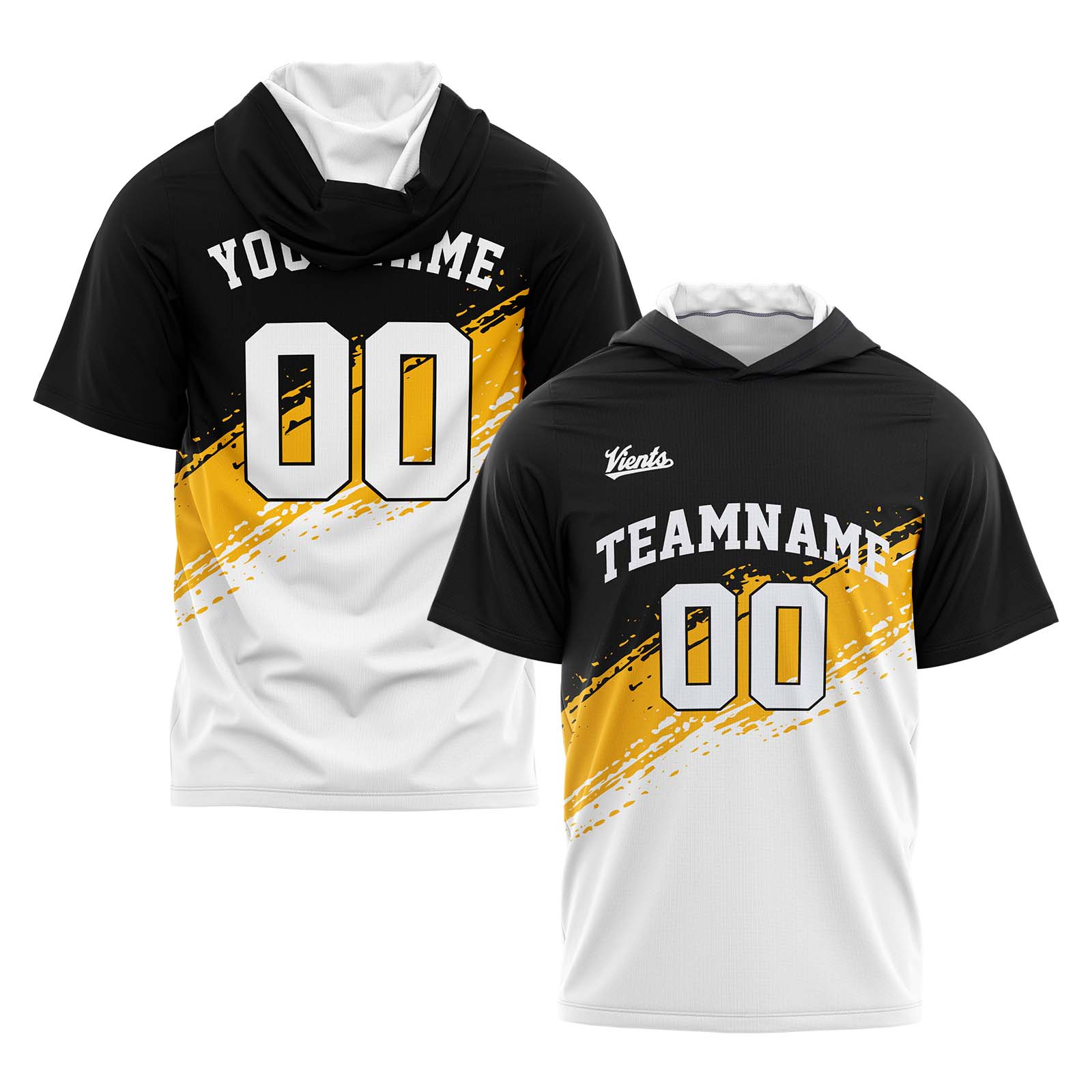 Custom Black Yellow White Short Sleeve Hoodies for Men Women Shirts with Hoods Printed Name Logo enthsush