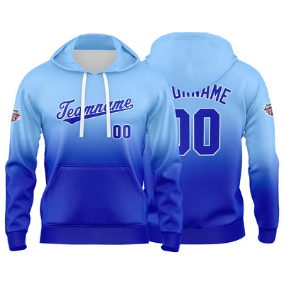 Custom Gradient Hoodie For Man Woman Girl Boy Print Your Logo Name Number Light Blue Royal enthsush