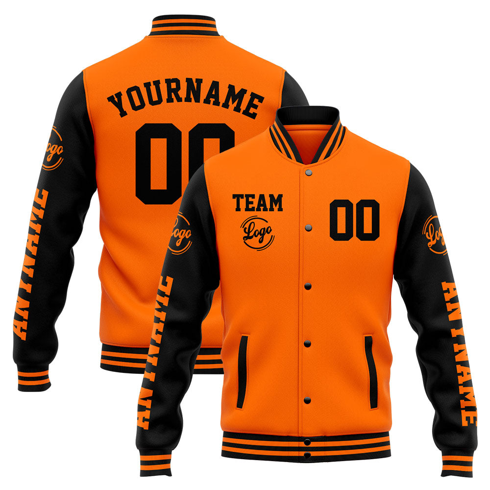Custom Varsity Jacket Letterman jacket for Men, Women and Youth Orange Black enthsush