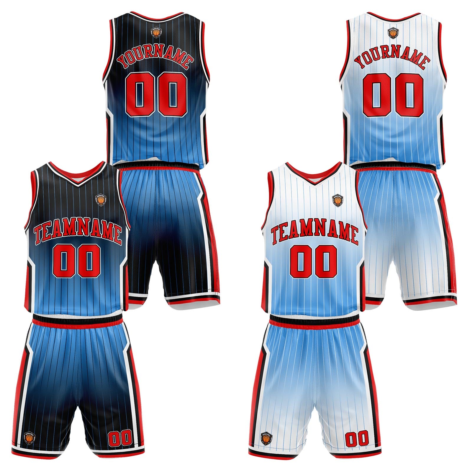 Custom Gradient Light Blue Reversible Basketball Suit for Adults and Kids Personalized Jersey enthsush