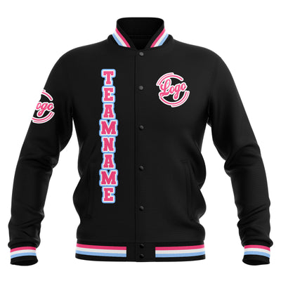 Custom Black Pink Light Blue Waterproof Varsity Jackets Personalized Stitched Name Number Logo to Letterman Jackets enthsush