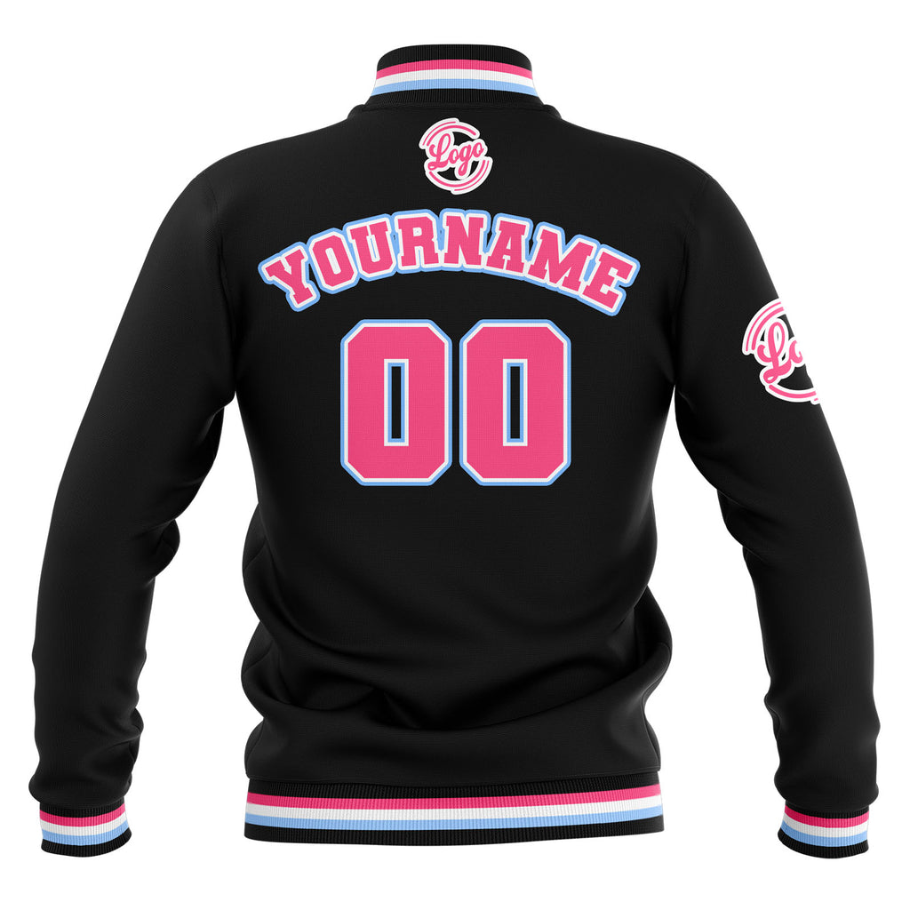 Custom Black Pink Light Blue Waterproof Varsity Jackets Personalized Stitched Name Number Logo to Letterman Jackets enthsush